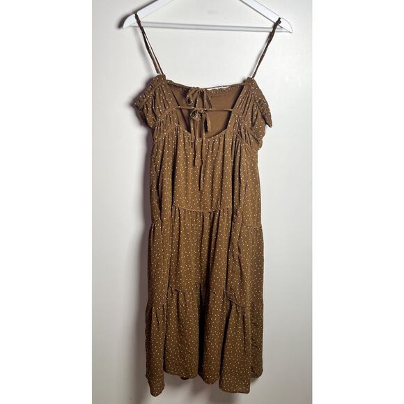 Madewell Size 6 Sophia Cami Tiered Midi Dress in Dot Brown Tie Back Zip *read* - Picture 5 of 15